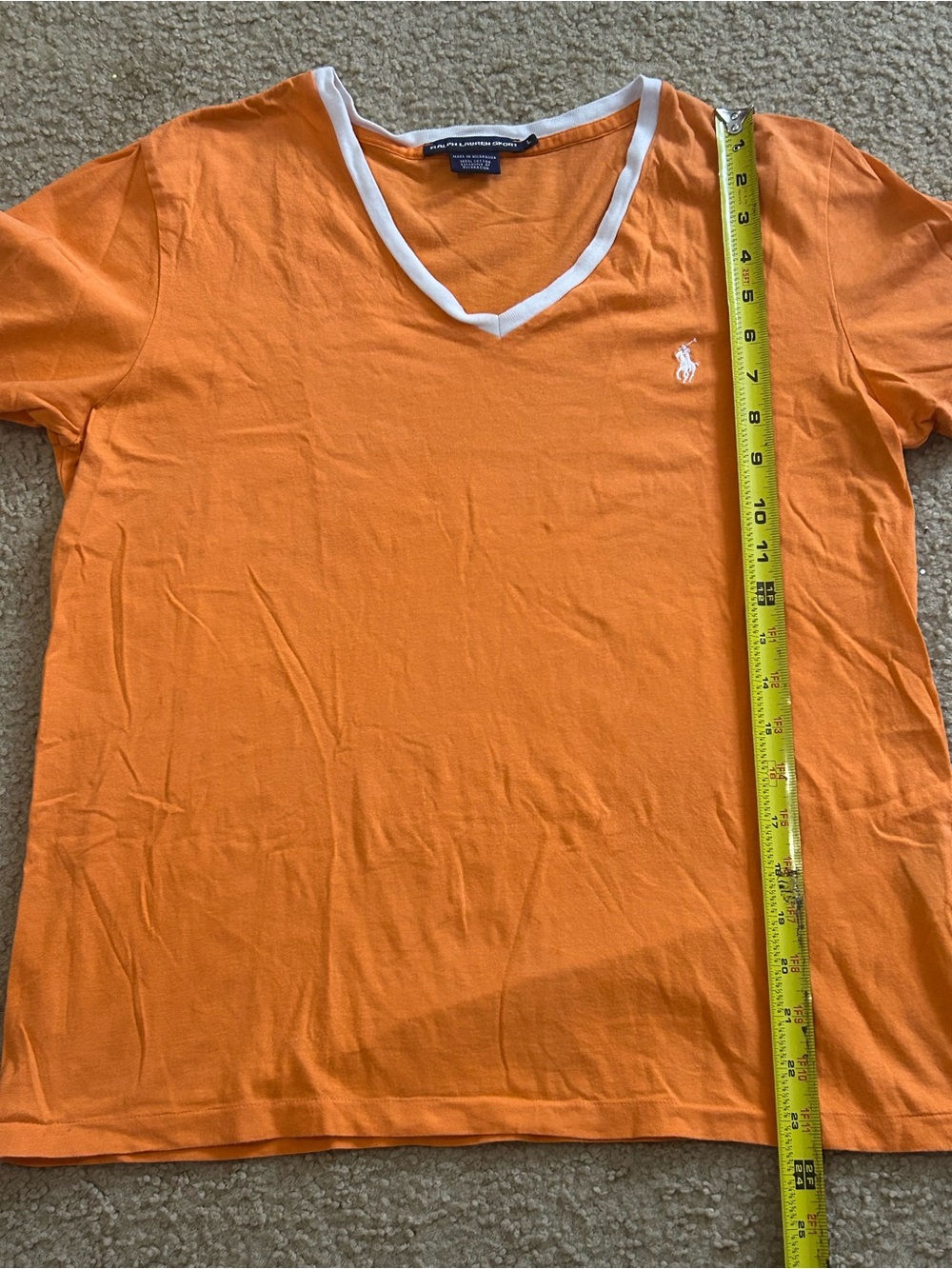Ralph Lauren Sport Women’s Large Orange V Neck Short Sleeve Pony Logo T Shirt - Picture 6 of 7